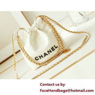 Chanel Shiny Calfskin  &  Gold-Tone Metal CHANEL 22 Mini Handbag AS3980 White/Black